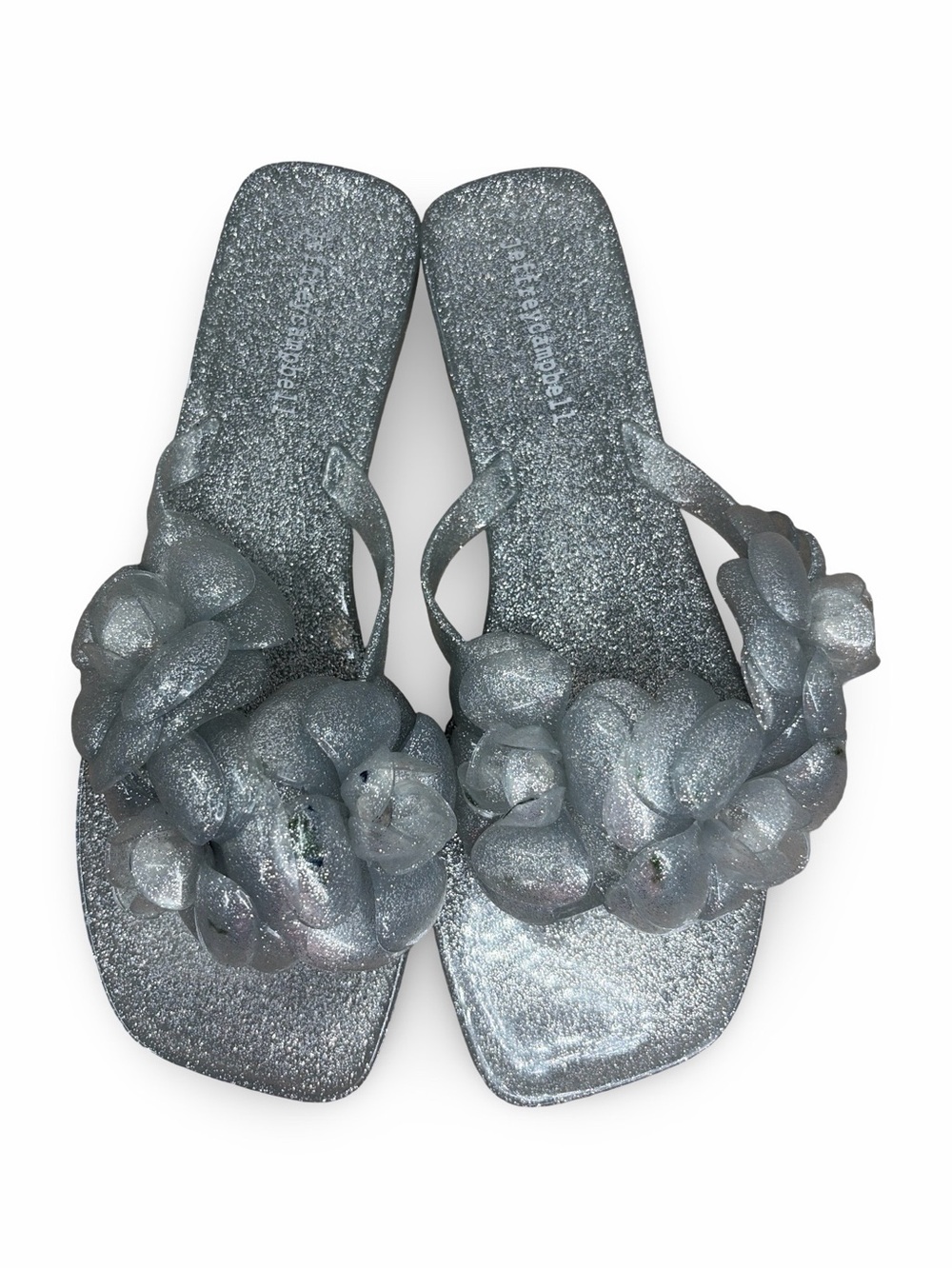 Jeffrey Campbell Floralee Silver Glitter Jelly Thong Flip Flop Sandals Size 9 - Picture 6 of 10